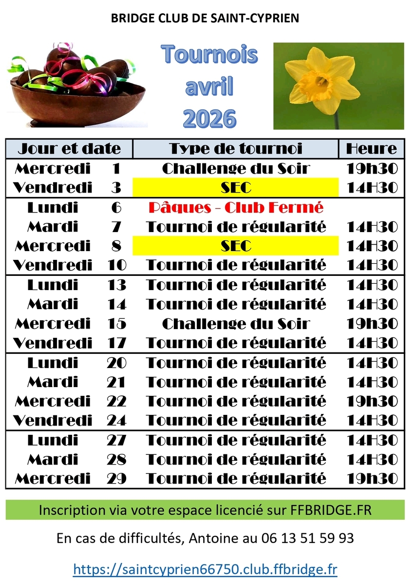 Tournoi du mois d'avril