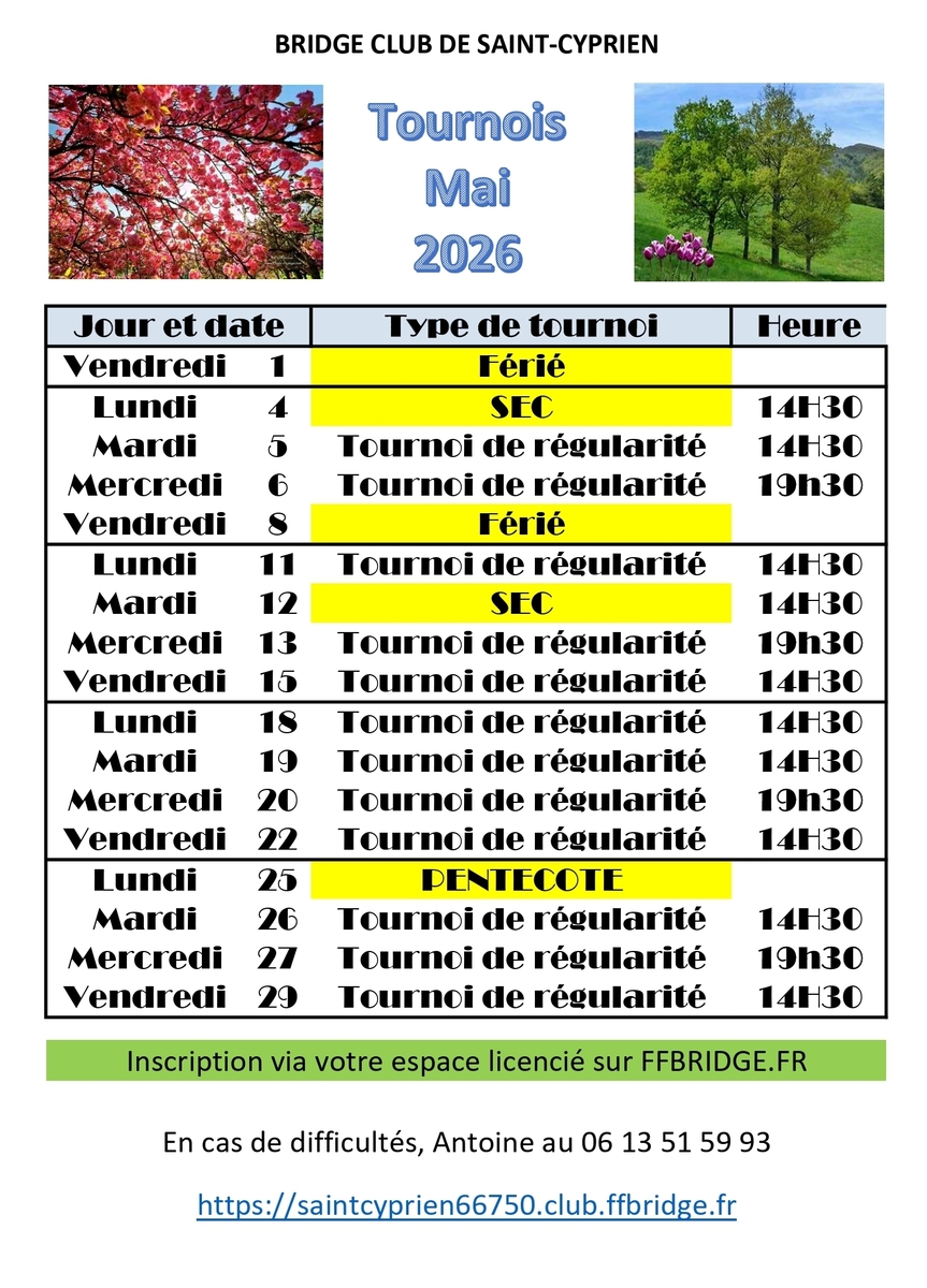 Tournois du mois de mai
