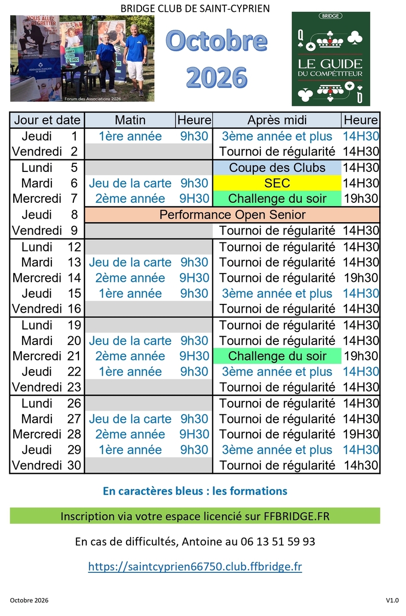 Agenda du mois d’Octobre