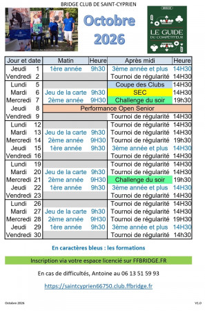 Agenda du mois d’Octobre