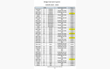Calendrier des SEC, Trophée du Soir et Coupe desClubs