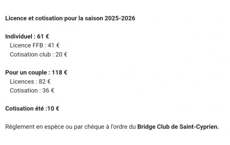 Renouvellement des cotisations et licences 