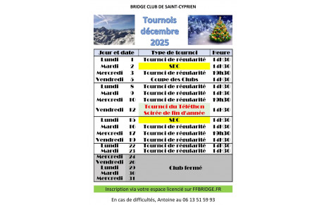 Tournois du mois de décembre