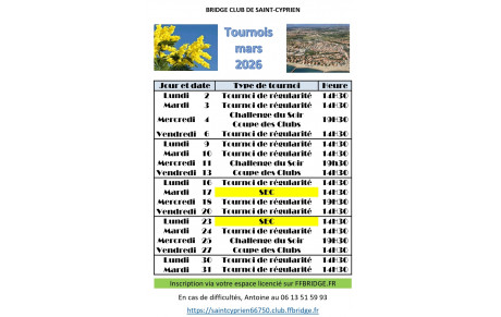 Tournoi du mois de mars
