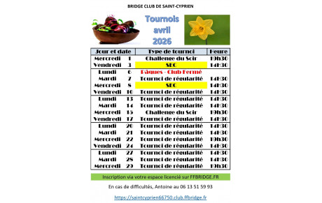 Tournoi du mois d'avril